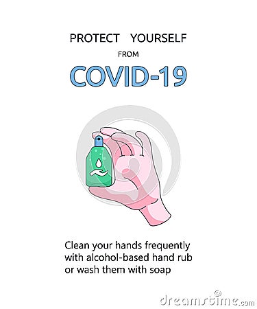 COVID-19 sanitizing with alcohol Vector Illustration